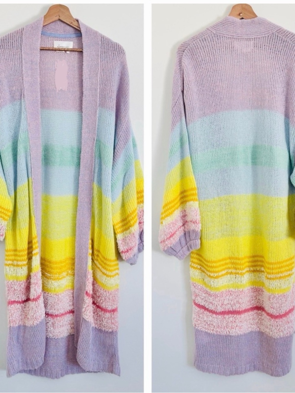 Anthropology Pastel Rainbow Striped Open Front Cardigan Sweater - Lavender